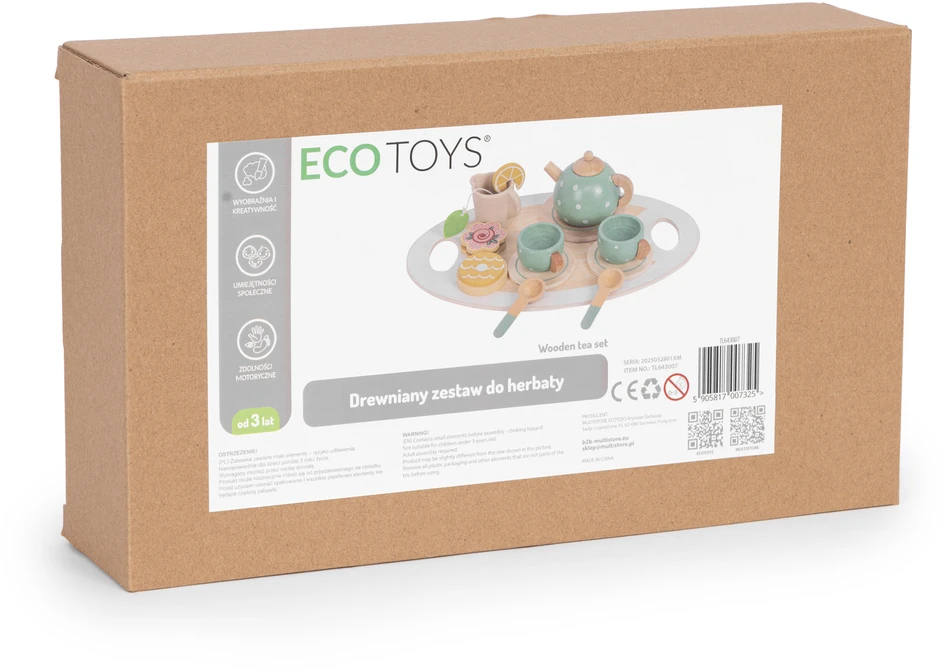 ECOTOYS medinis arbatinukas su puodeliais, 14 dalių rinkinys