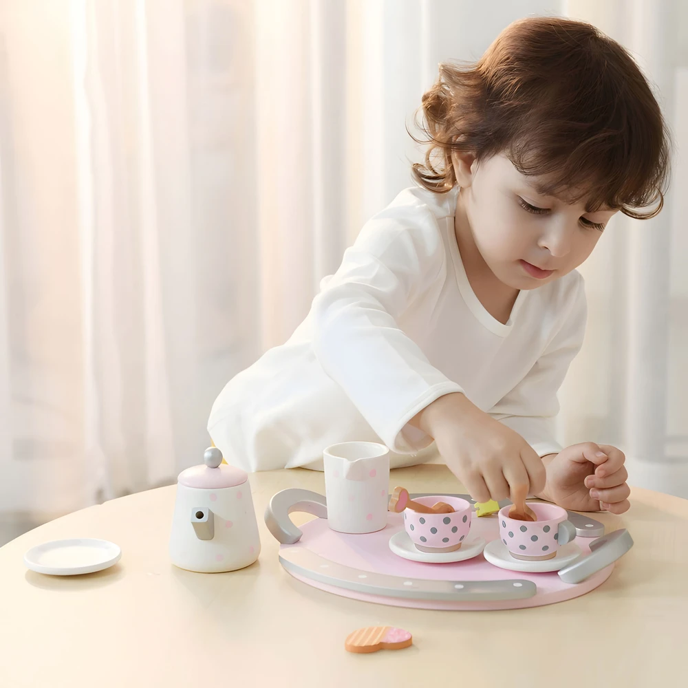 Medinis arbatos puodelių ir virdulio rinkinys, 15 dalių, ECOTOYS