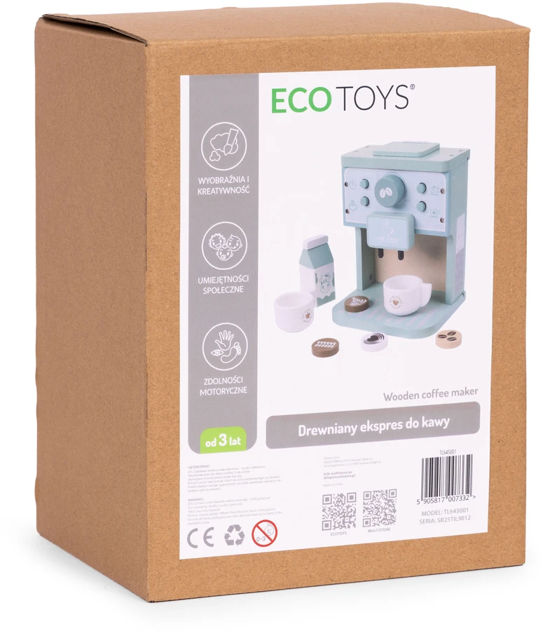Medinis kavos aparatas vaikams su baristos rinkiniu, 8 dalių, ECOTOYS