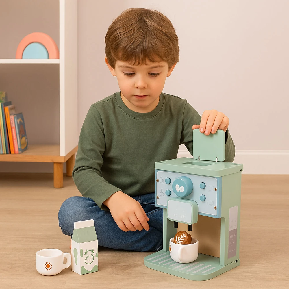 Medinis kavos aparatas vaikams su baristos rinkiniu, 8 dalių, ECOTOYS