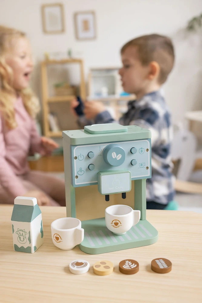 Medinis kavos aparatas vaikams su baristos rinkiniu, 8 dalių, ECOTOYS