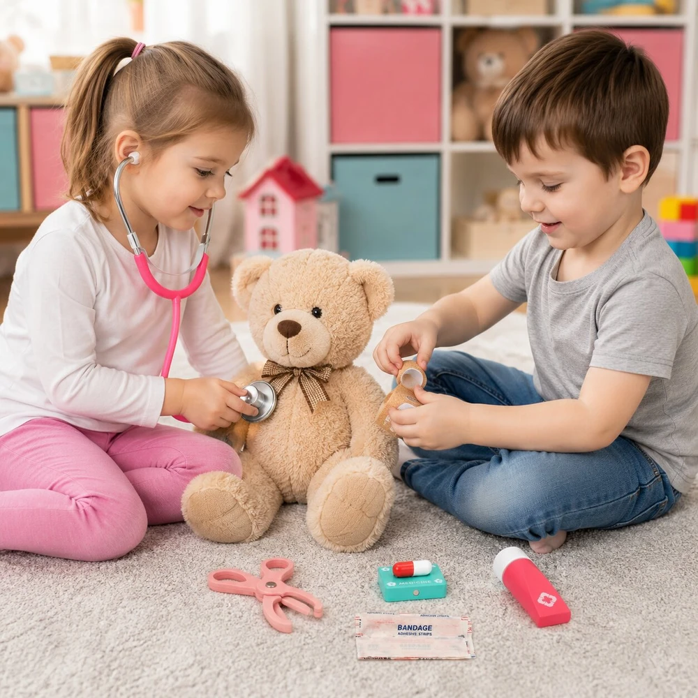 Medinis vaikiškas gydytojo rinkinys medicininiame krepšyje vaikams, 26 dalys ECOTOYS