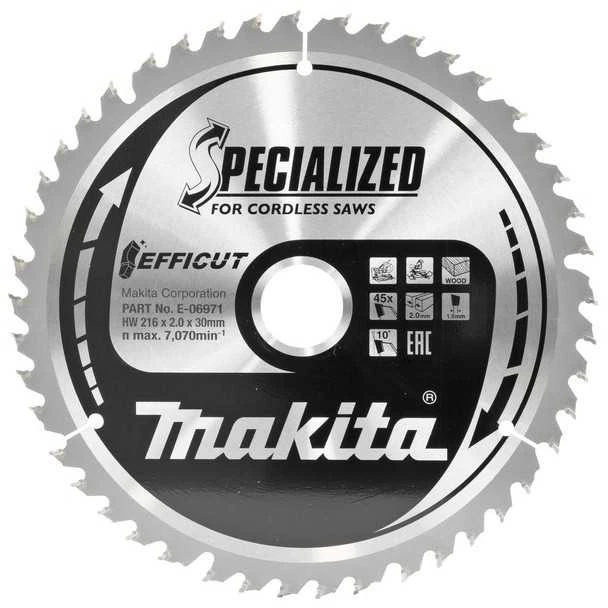 Makita T.C.T. pjūklas 216X30X2,0MM 10° T60 E-08888 T.C.T • 216 x 30 mm • 60 T • 10° • Medienai