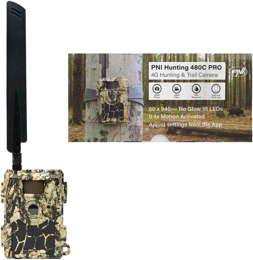 Medžioklės kamera PNI Hunting 480C PRO, 24MP, su 4G internetu, GPS, 60° matymo kampu