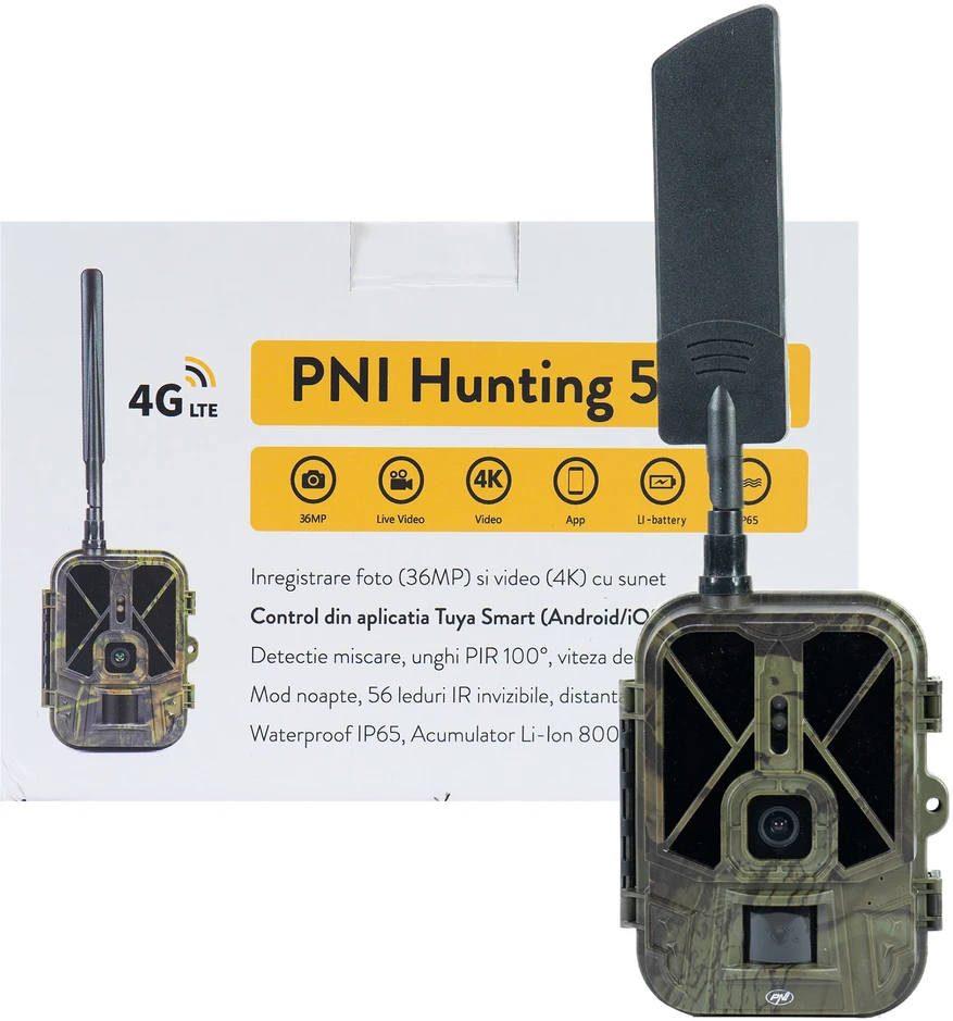 Medžioklės kamera PNI Hunting 550C Internet 4G LTE, tiesioginė prieiga ir pranešimai per „Tuya“ programėlę, įkraunama baterija 8000 mAh komplekte
