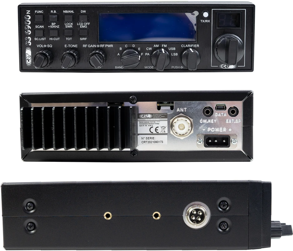 Mėgėjiška radijo stotis CRT SS 6900 VOX CB, AM, FM, USB, SSB, CW, PA, 28-29.7Mhz, ASQ, RF Gain, Roger Beep, 12V, programuojama