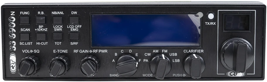 Mėgėjiška radijo stotis CRT SS 6900 VOX CB, AM, FM, USB, SSB, CW, PA, 28-29.7Mhz, ASQ, RF Gain, Roger Beep, 12V, programuojama