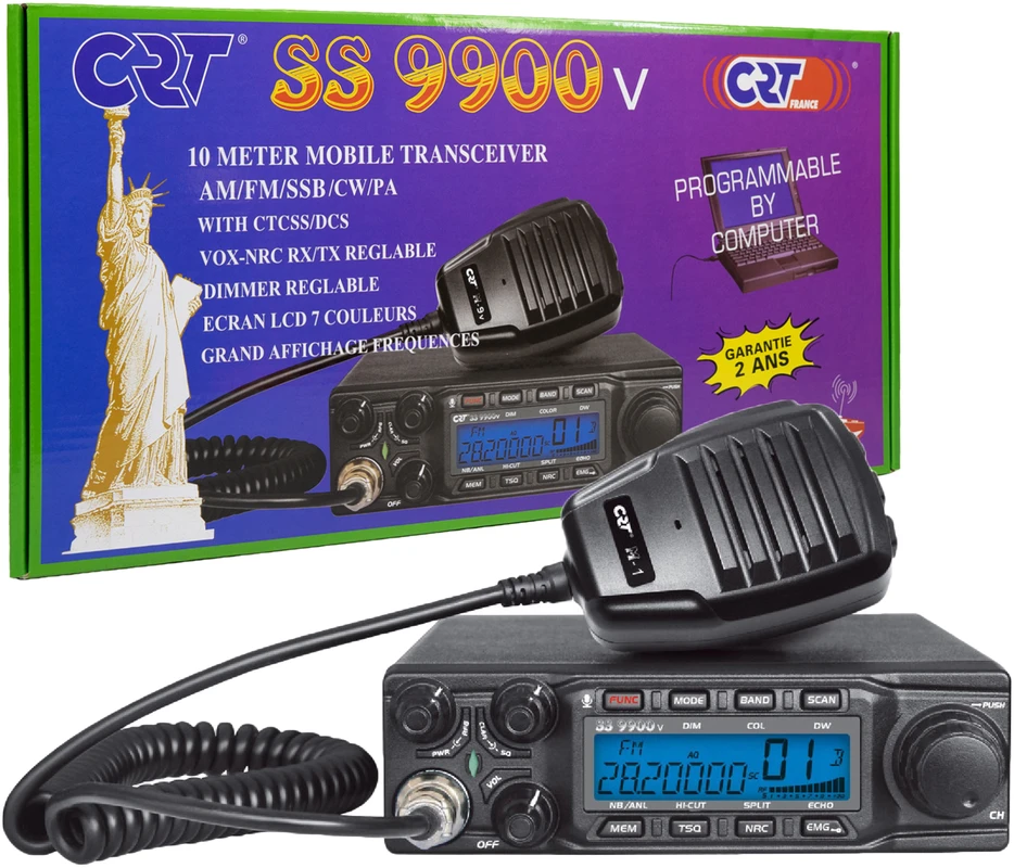Mėgėjiška radijo stotis CRT SS 9900V AM, FM, LSB, USB, CW 28-29.7Mhz, ASQ, DTMF, Roger Beep, 12V, CTCSS, DCS, programuojama