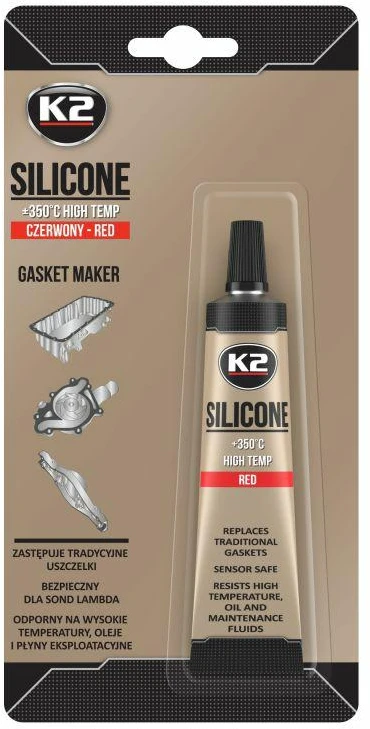 Melle K2 SILIKON RAUDONAS 21G AUKŠTATEMPERATŪRIS +350°C, SKYSTAS TARPIKLIS