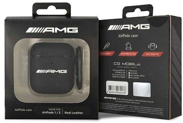 Mercedes "AMG Leather Big Logo" - "Apple AirPods" dėklas, juodos spalvos