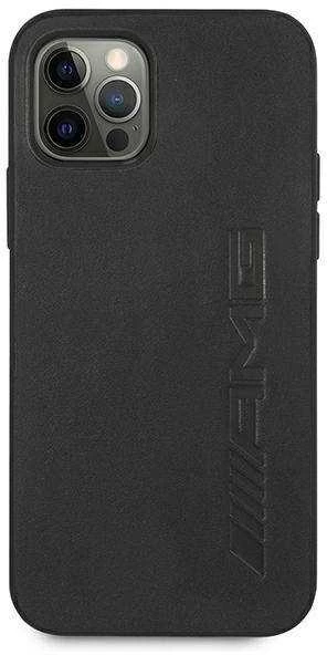 Mercedes AMG AMHCP12LDOLBK Apple iPhone 12 Pro Max 6,7″ juodos spalvos kietas dėklas Leather Hot Stamped
