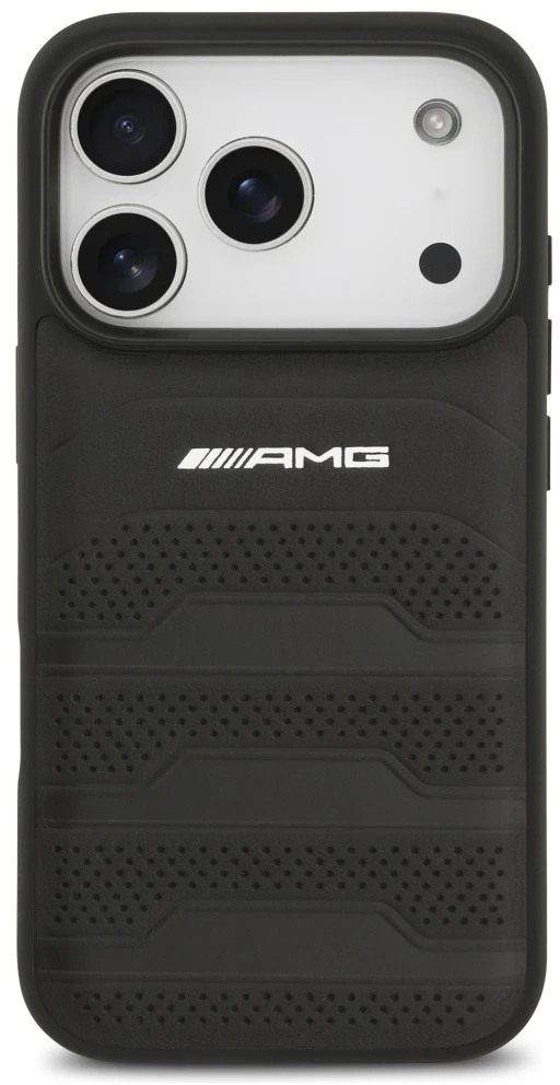 Mercedes Dėklas AMG Leather Debossed Lines Logo Apple iPhone 17 Pro juodos spalvos