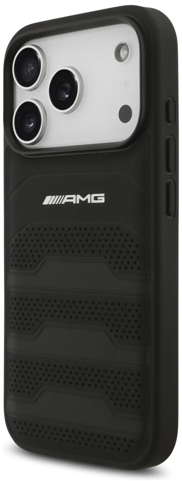 Mercedes Dėklas AMG Leather Debossed Lines Logo Apple iPhone 17 Pro juodos spalvos