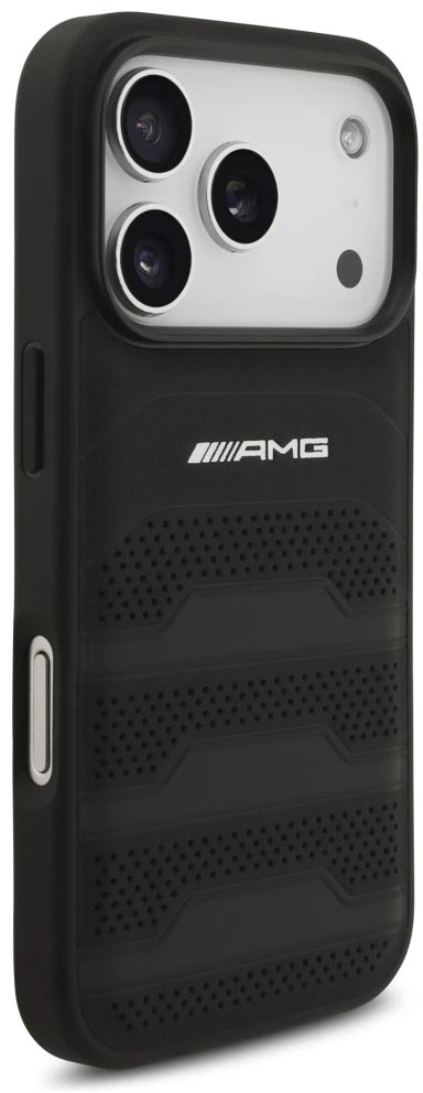 Mercedes Dėklas AMG Leather Debossed Lines Logo Apple iPhone 17 Pro juodos spalvos