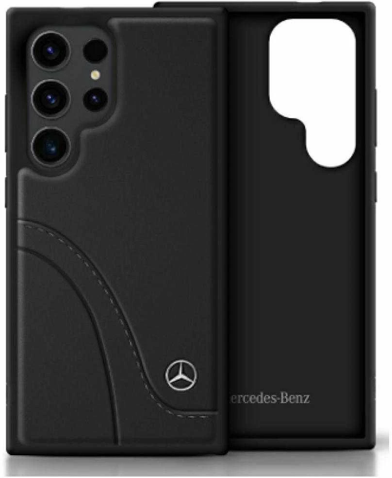 Mercedes Leather Curved Stitches Samsung Galaxy S25 Ultra dėklas telefonui juodos spalvos