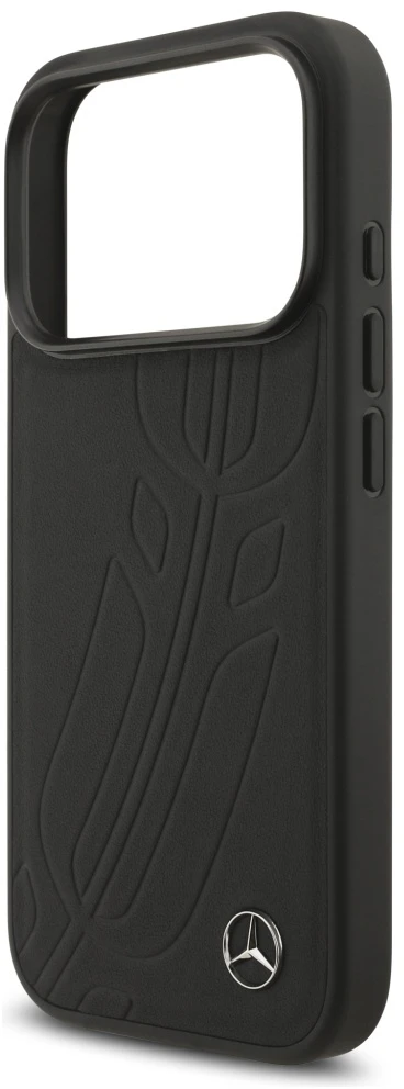 Original dėklas MERCEDES Leather Large Laurel Leave MagSafe skirtas Apple iPhone 17 Pro juodos spalvos