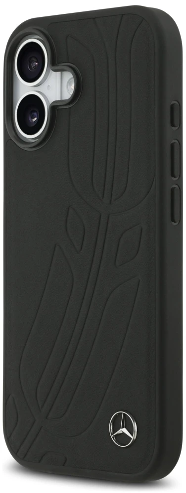 Original dėklas MERCEDES Leather Large Laurel Leave MagSafe skirtas Apple iPhone 17 juodos spalvos