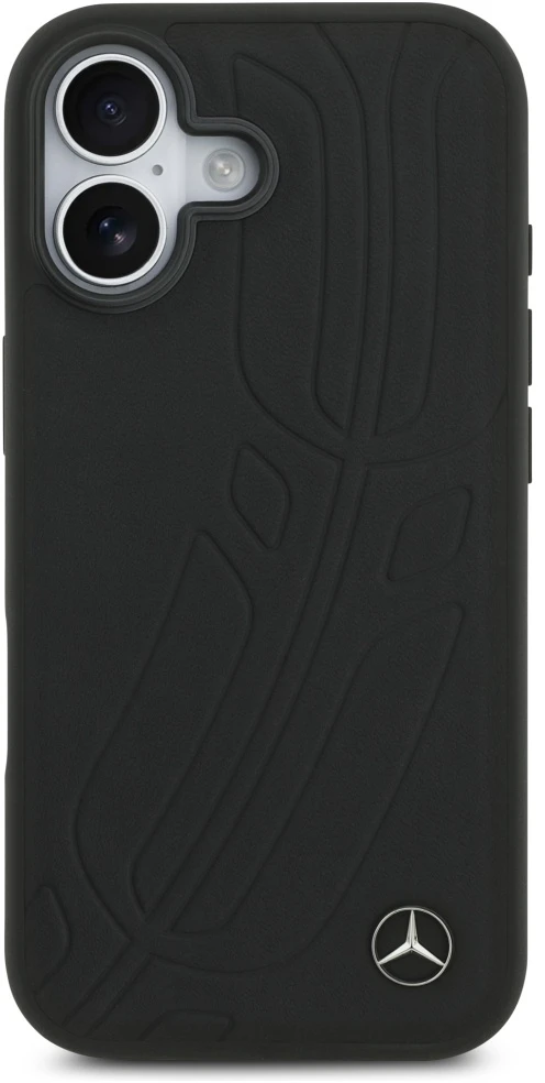 Original dėklas MERCEDES Leather Large Laurel Leave MagSafe skirtas Apple iPhone 17 juodos spalvos