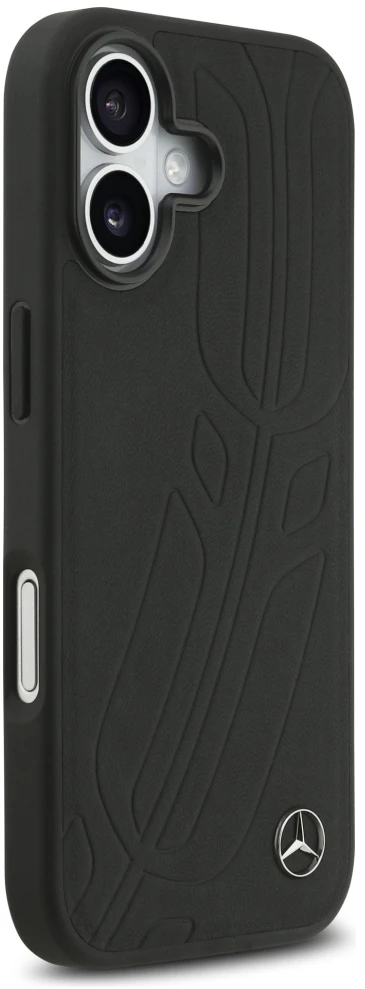 Original dėklas MERCEDES Leather Large Laurel Leave MagSafe skirtas Apple iPhone 17 juodos spalvos