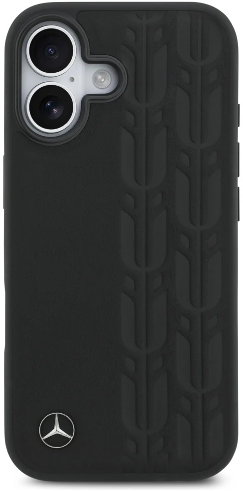 Original dėklas MERCEDES Leather Laurel Leaves MagSafe skirtas Apple iPhone 17 juodos spalvos
