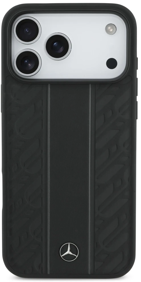 Mercedes Leather Laurel Leaves Stripes MagSafe dėklas Apple iPhone 17 Pro Max juodos spalvos