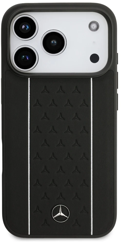 Mercedes Leather Star Pattern Stripes MagSafe dėklas Apple iPhone 17 Pro juodos spalvos