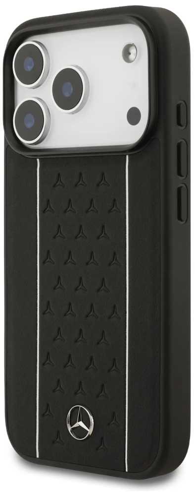 Mercedes Leather Star Pattern Stripes MagSafe dėklas Apple iPhone 17 Pro juodos spalvos