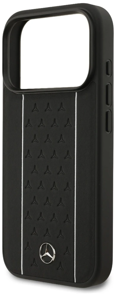 Mercedes Leather Star Pattern Stripes MagSafe dėklas Apple iPhone 17 Pro juodos spalvos