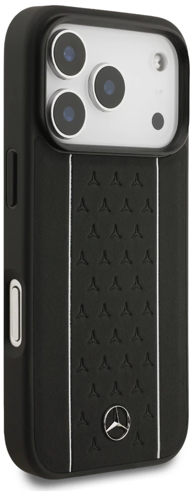 Mercedes Leather Star Pattern Stripes MagSafe dėklas Apple iPhone 17 Pro juodos spalvos