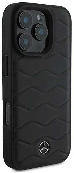 Mercedes MB Waves Leather Apple iPhone 16 Pro Case - dėklas telefonui juodos spalvos