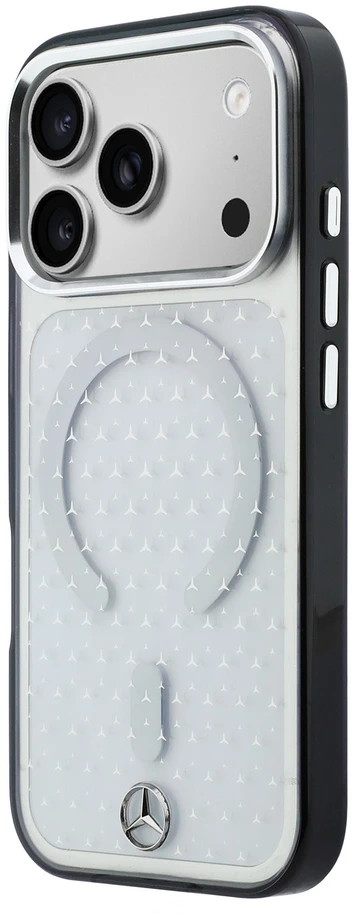 Mercedes PC/TPU Star Pattern MagSafe dėklas, skirtas iPhone 18 Pro, skaidrus/juodas
