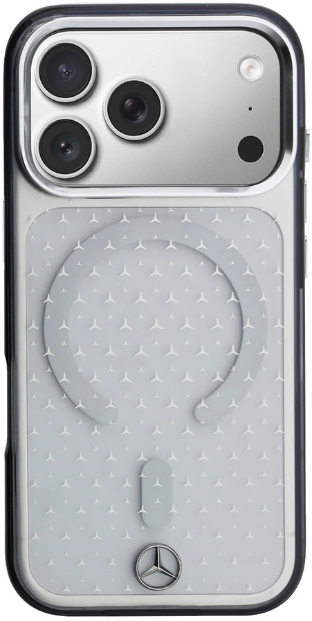 Mercedes PC/TPU Star Pattern MagSafe dėklas, skirtas iPhone 18 Pro, skaidrus/juodas