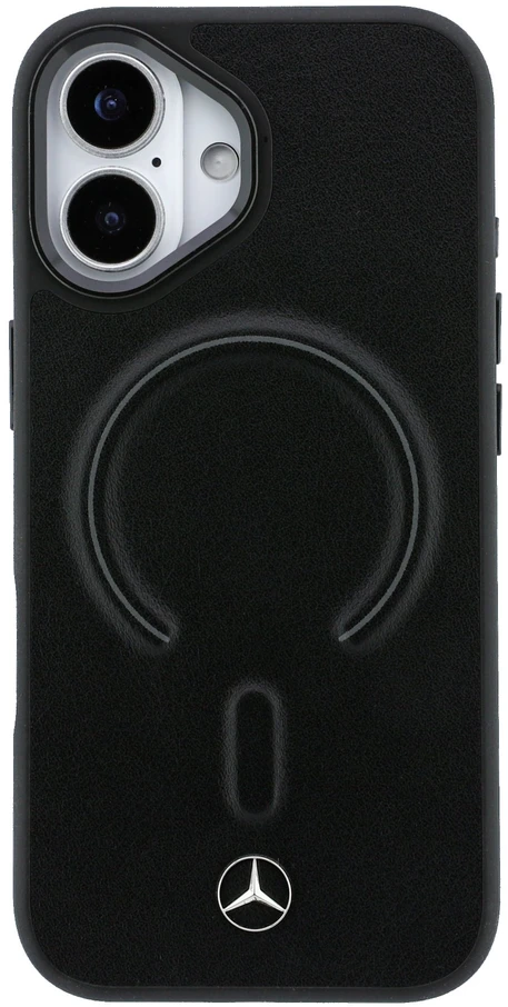 Mercedes PU Leather 3D MagSafe dėklas skirtas Apple iPhone 17 juodos spalvos