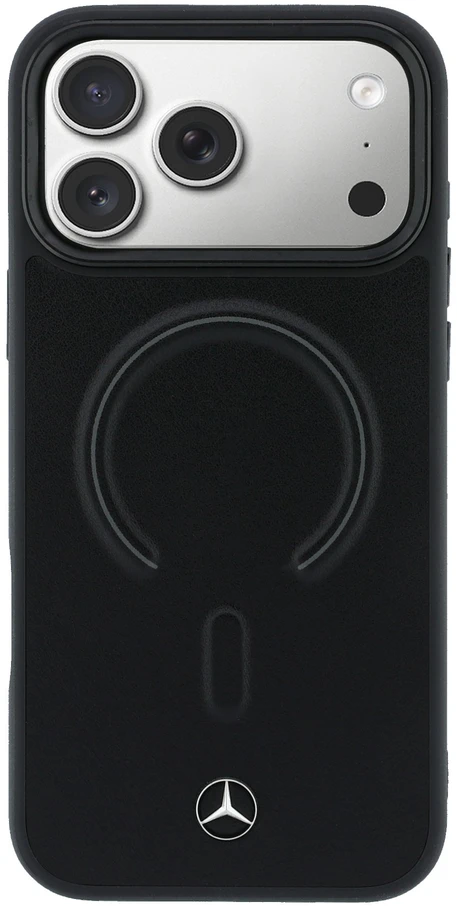 Mercedes PU odos 3D MagSafe dėklas skirtas iPhone 17 Pro juodos spalvos