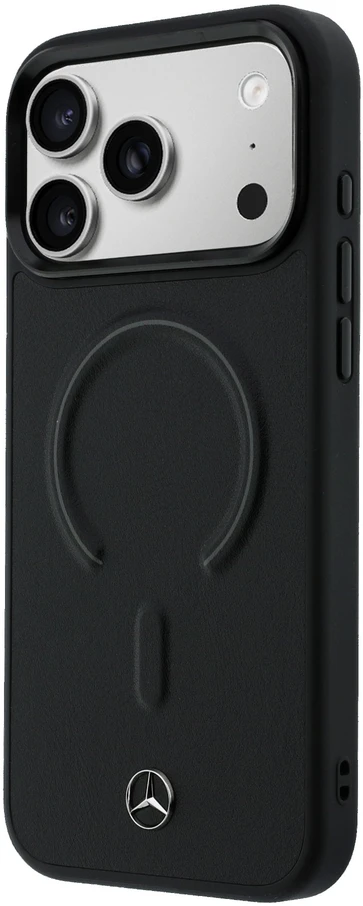 Mercedes PU odos 3D MagSafe dėklas skirtas iPhone 17 Pro juodos spalvos