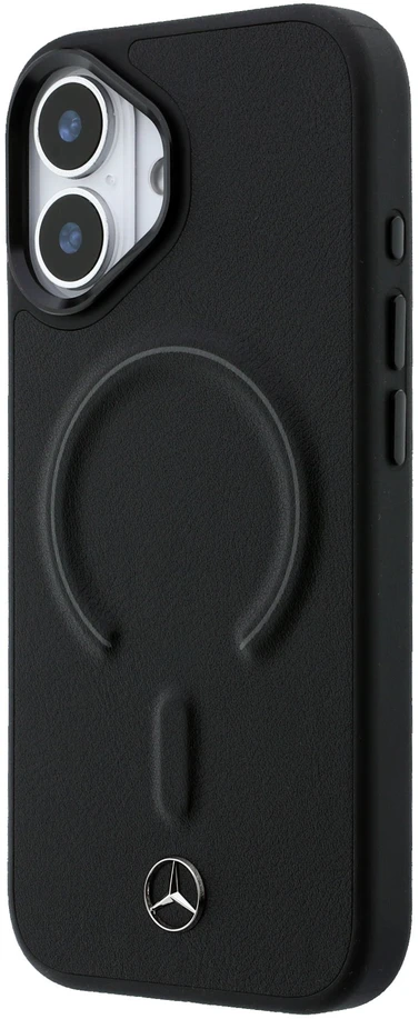Mercedes PU Leather 3D MagSafe dėklas skirtas Apple iPhone 17 juodos spalvos