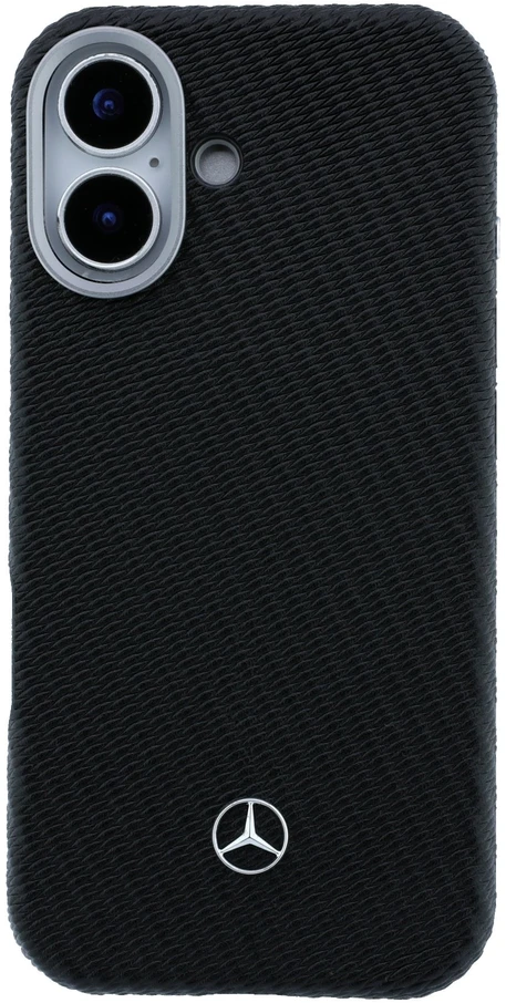 Mercedes PU Leather Wood Semi Wrap MagSafe dėklas skirtas Apple iPhone 17 juodos spalvos