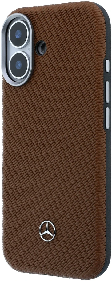 Mercedes PU Leather Wood Semi Wrap MagSafe dėklas skirtas Apple iPhone 17 Camel