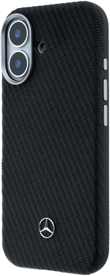 Mercedes PU Leather Wood Semi Wrap MagSafe dėklas skirtas Apple iPhone 17 juodos spalvos