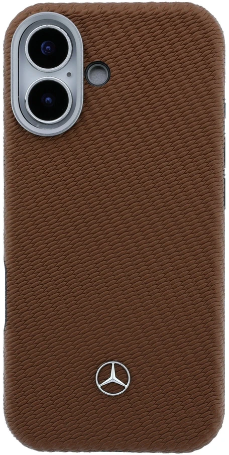 Mercedes PU Leather Wood Semi Wrap MagSafe dėklas skirtas Apple iPhone 17 Camel