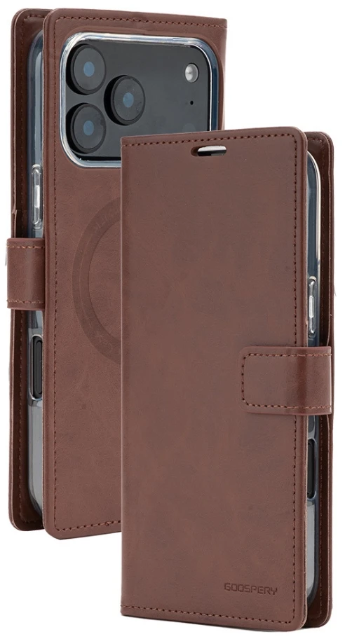 **Mercury BlueMoon Diary MagSafe dėklas, skirtas iPhone 17 Pro Max / 18 Pro Max, rudas**
