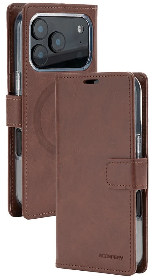 Mercury BlueMoon Diary MagSafe dėklas, skirtas iPhone 17 Pro / 18 Pro, rudas