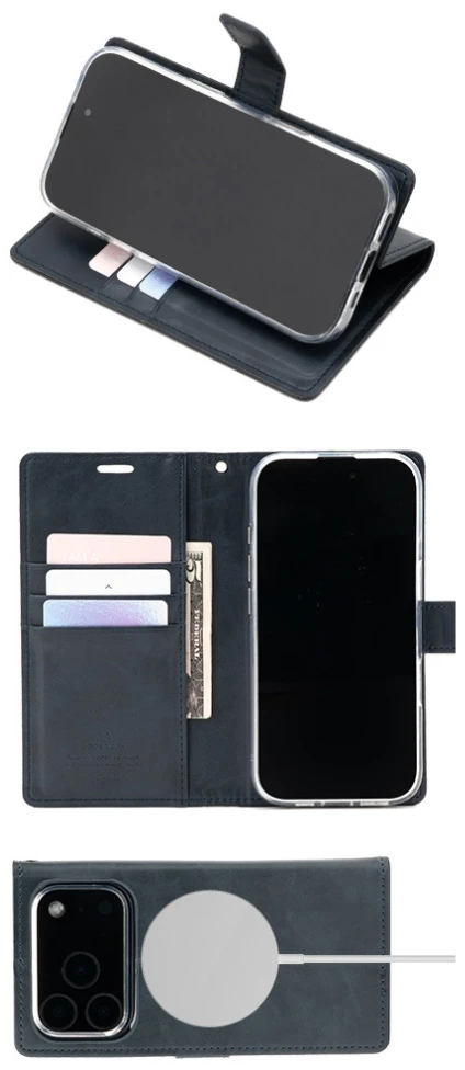 Mercury BlueMoon Diary MagSafe dėklas, skirtas iPhone 17 Pro / 18 Pro, Navy – tamsiai mėlyna