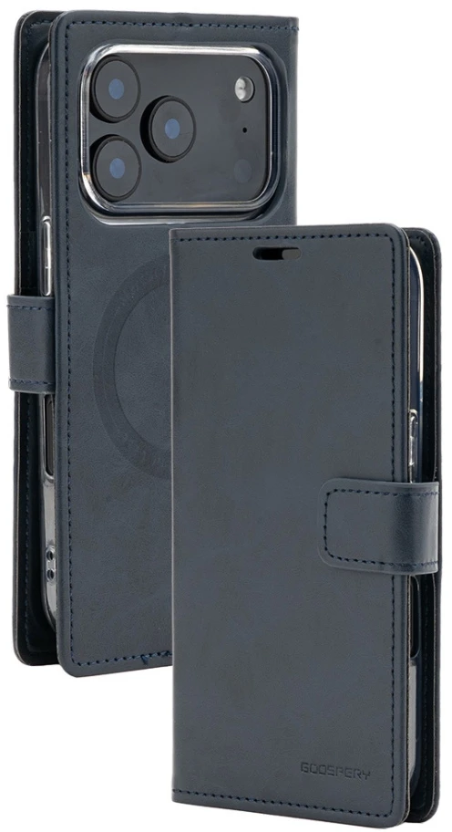 Mercury BlueMoon Diary MagSafe dėklas, skirtas iPhone 17 Pro / 18 Pro, Navy – tamsiai mėlyna