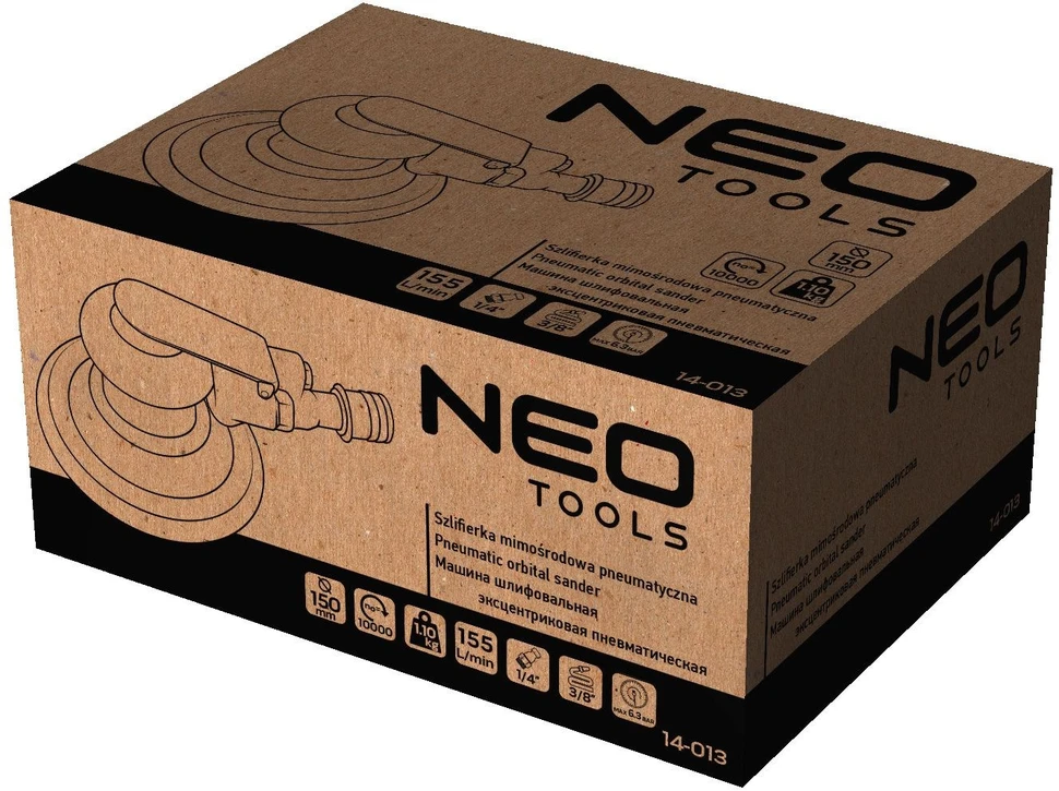 Neo Tools Šlifuoklis 150 mm pneumatinis ekscentrinis šlifuoklis, dulkių ištraukimas