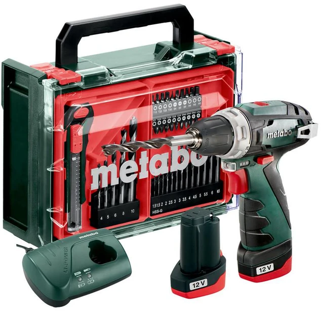 Akumuliatorinis suktuvas-gręžtuvas Metabo PowerMaxx BS Basic; 12 V; 2x2 Ah akum.; + priedai (600080710)