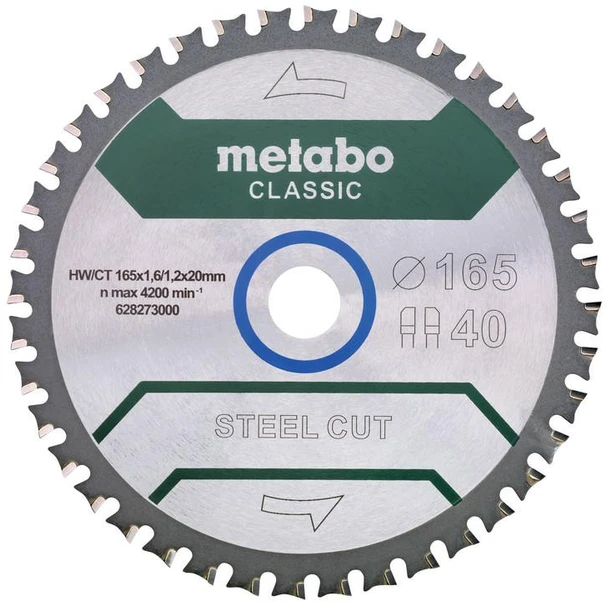 Pjovimo diskas Terasele MKS18 LTX57 165x20 Z40 WZ 4°, Metabo