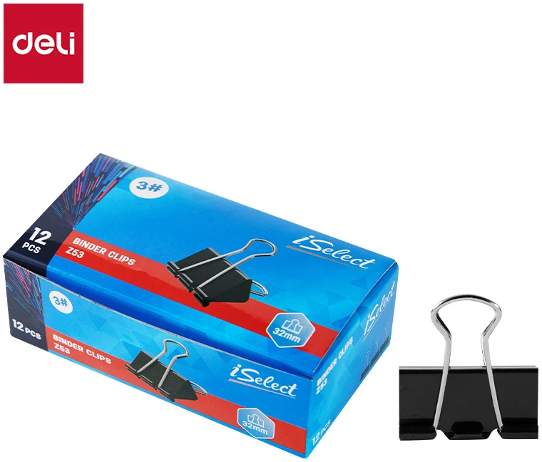 Metaliniai spaustukai DELI 32mm, 12vnt./pak., juodos spalvos