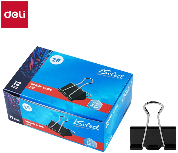 Metaliniai spaustukai DELI 41mm, 12vnt./pak., juodos spalvos