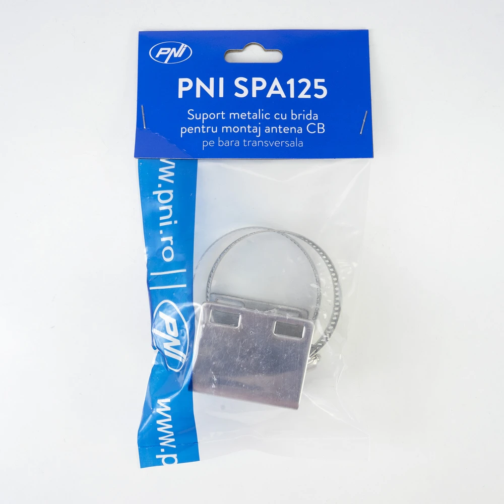 Metalinis laikiklis PNI SPA125, su metaliniu spaustuku, skirtas antenos montavimui ant skersinio strypo